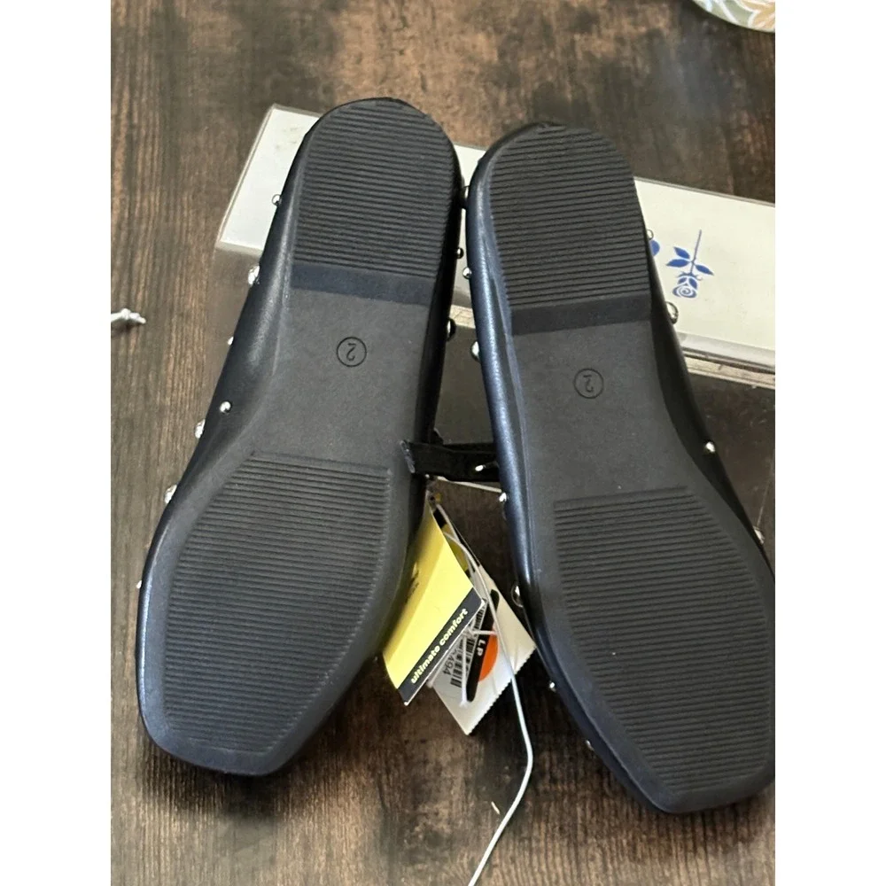 Girls Size 2 Art Class Madison Stud Ballet Flats Black New With Tags